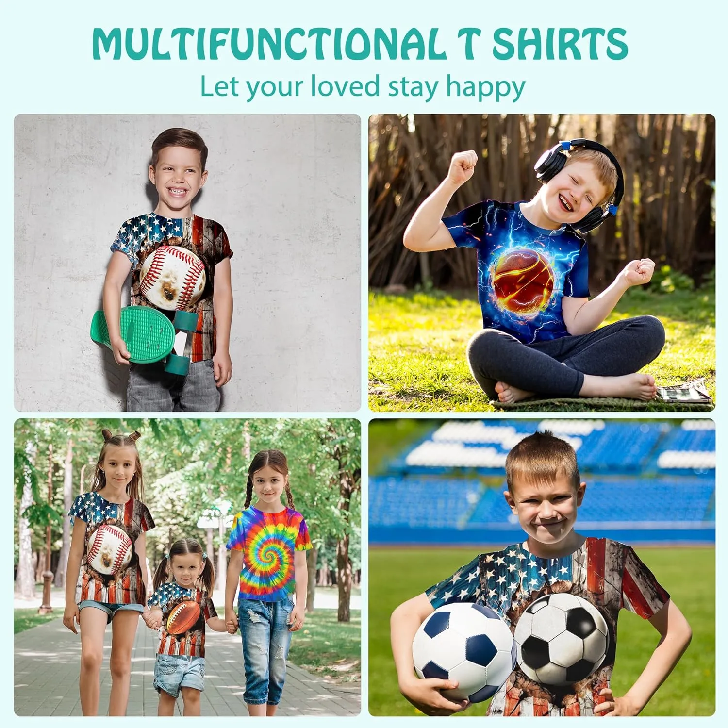 3D Graphic Boys Girls T Shirts, Crewneck Short Sleeve Tees for Teens