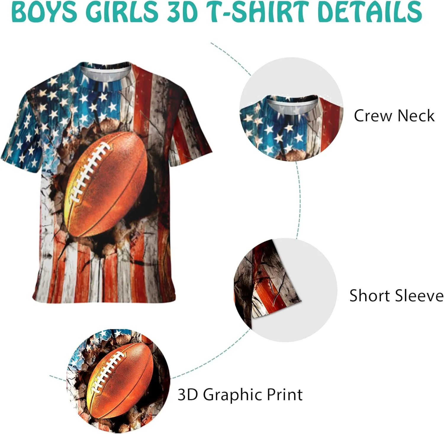 3D Graphic Boys Girls T Shirts, Crewneck Short Sleeve Tees for Teens