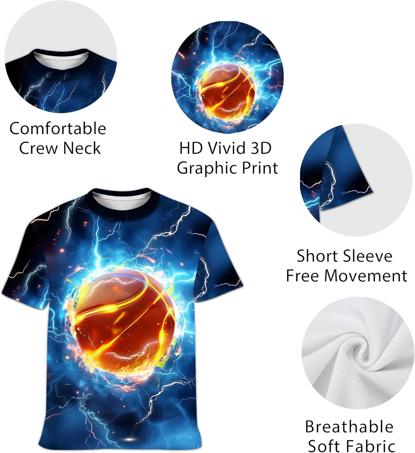3D Graphic Boys Girls T Shirts, Crewneck Short Sleeve Tees for Teens
