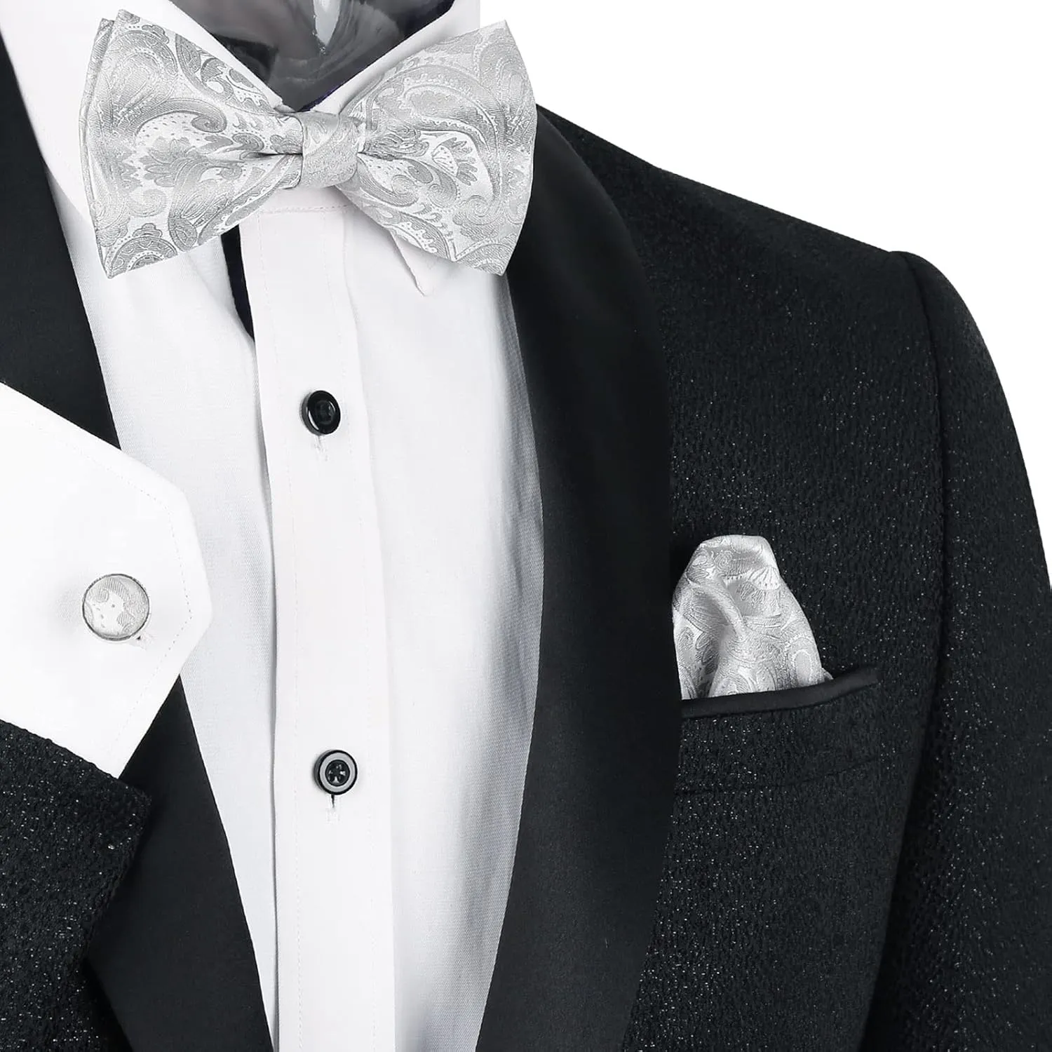 Alizeal Mens Paisley Bow Tie, Hanky and Cufflinks