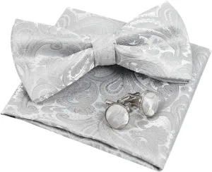Alizeal Mens Paisley Bow Tie, Hanky and Cufflinks
