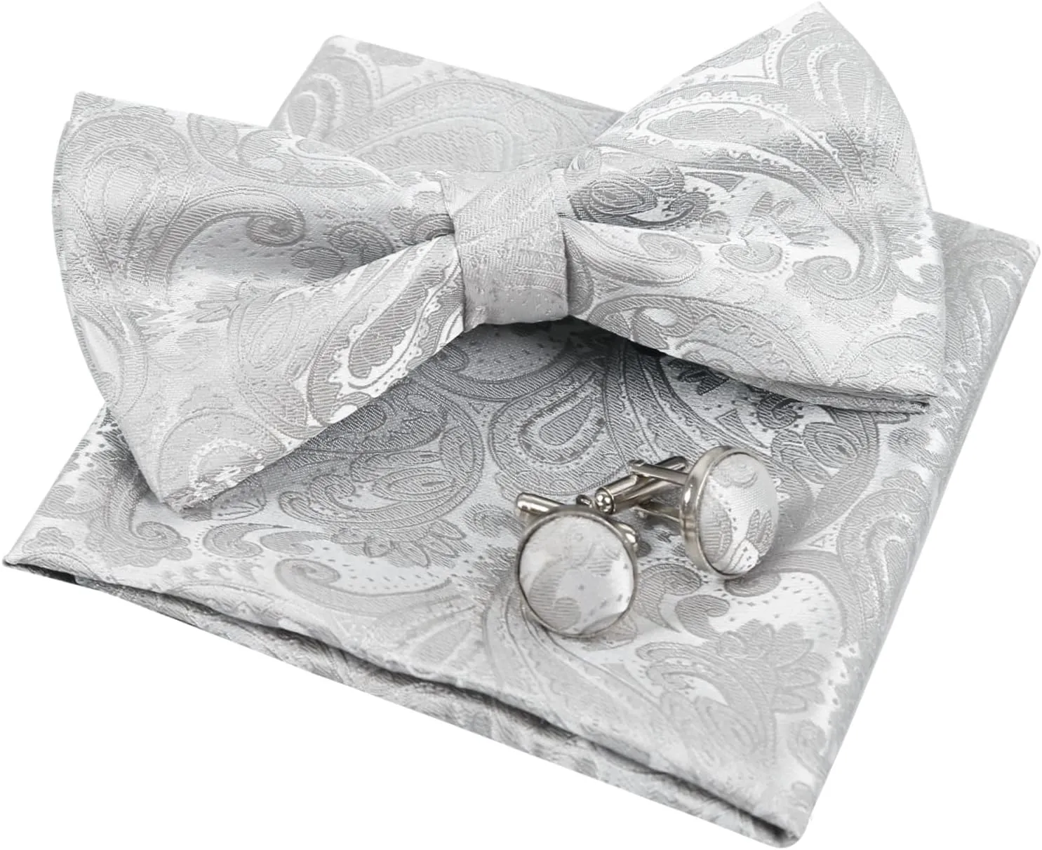 Alizeal Mens Paisley Bow Tie, Hanky and Cufflinks