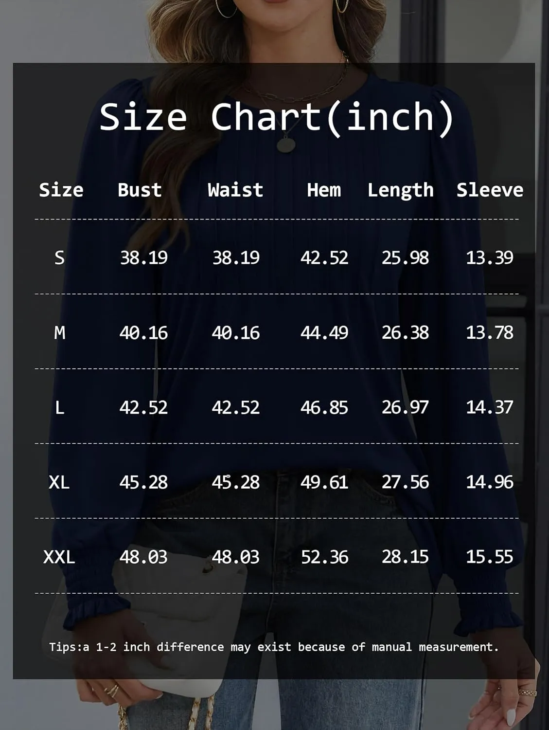 ATHMILE Womens Long Sleeve Shirts Crew Neck Tops Pleated Business Casual Blouses with Smocked Cuffs Trendy T-Shirts