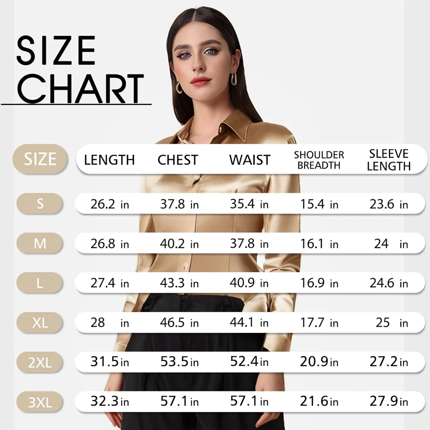 Barry.Wang Women's Stretch Dress Shirts Long Sleeve Button Down Shirt with Brooch Blouses Bussiness Casual Slim-Fit Tops