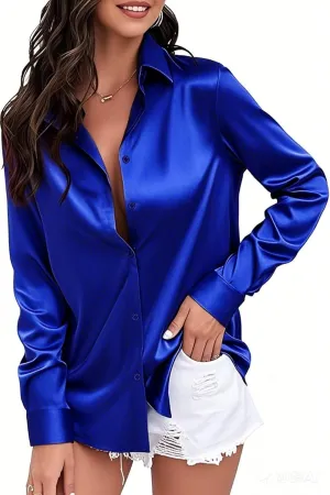 Barry.Wang Women's Stretch Dress Shirts Long Sleeve Button Down Shirt with Brooch Blouses Bussiness Casual Slim-Fit Tops