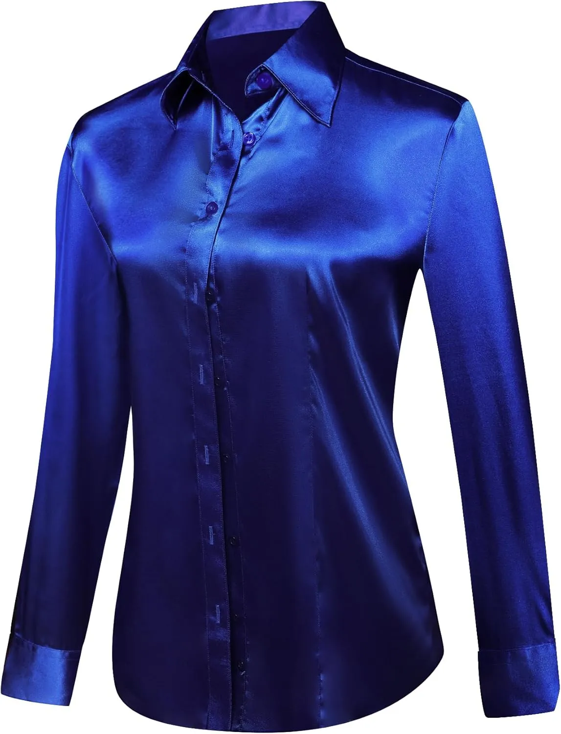Barry.Wang Women's Stretch Dress Shirts Long Sleeve Button Down Shirt with Brooch Blouses Bussiness Casual Slim-Fit Tops