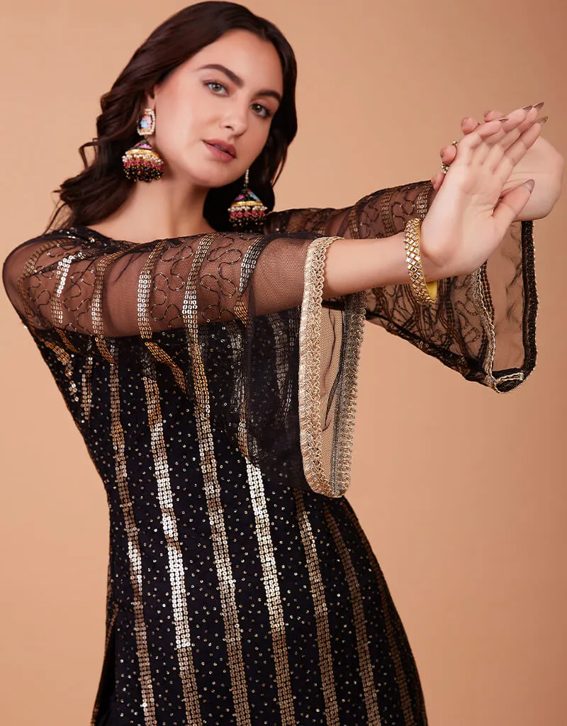 Black Butterfly Net Pant Suit