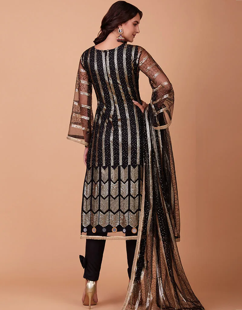 Black Butterfly Net Pant Suit