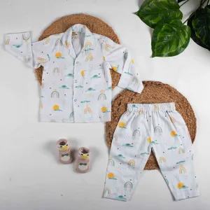 Colorful Rainbow Theme Full Sleeves Organic Cotton Night Suit