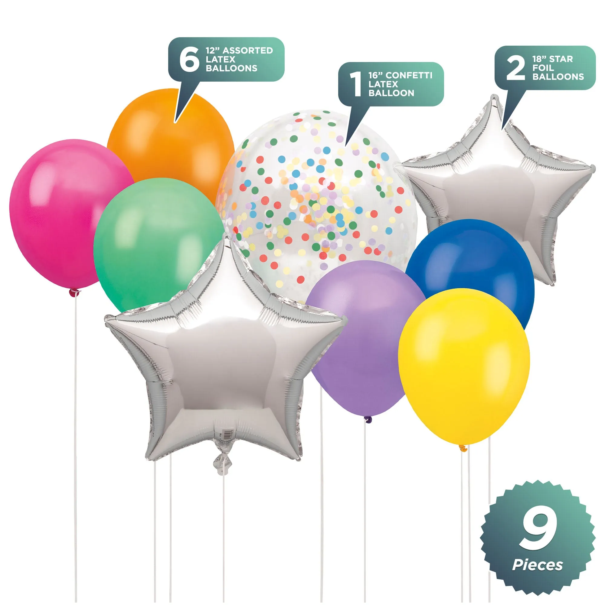 Colorful Star Foil & Latex Balloon Bouquet For Birthdays, Graduations, Celebrations, 9pcs