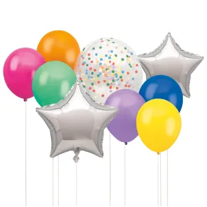 Colorful Star Foil & Latex Balloon Bouquet For Birthdays, Graduations, Celebrations, 9pcs