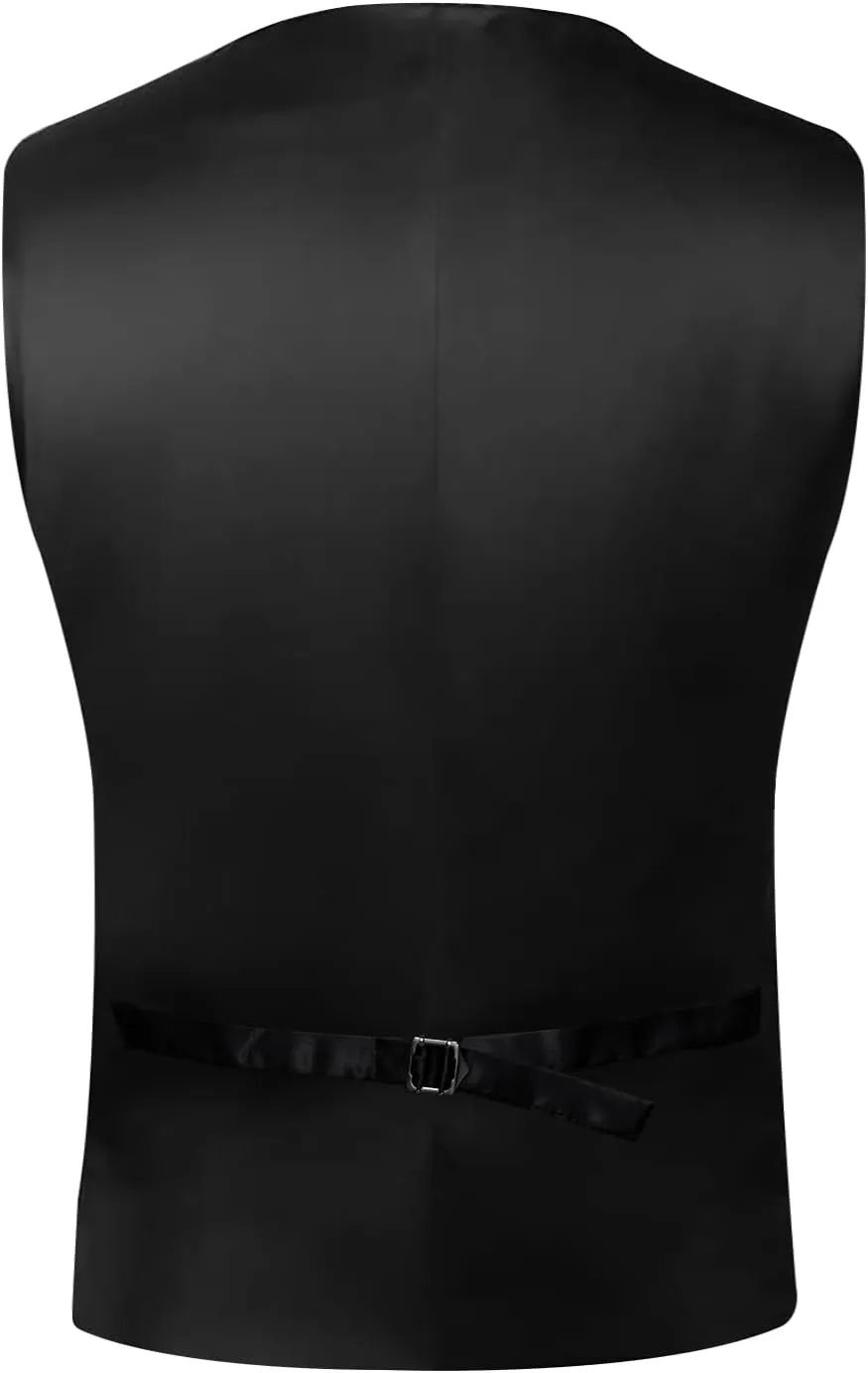 DiBanGu Christmas Men's Suit Vest and Tie Snowflake Waistcoat Necktie Pocket Square Cufflinks Set Festival Party Gifts
