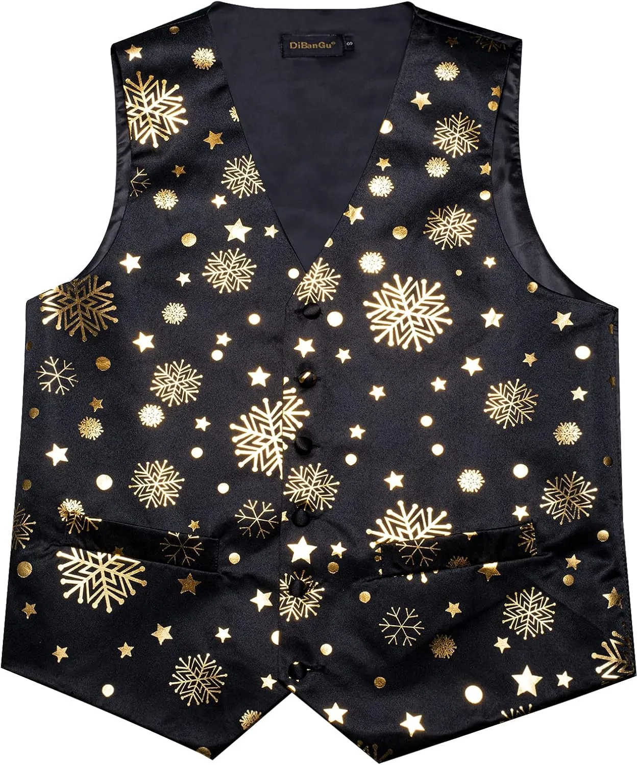 DiBanGu Christmas Men's Suit Vest and Tie Snowflake Waistcoat Necktie Pocket Square Cufflinks Set Festival Party Gifts