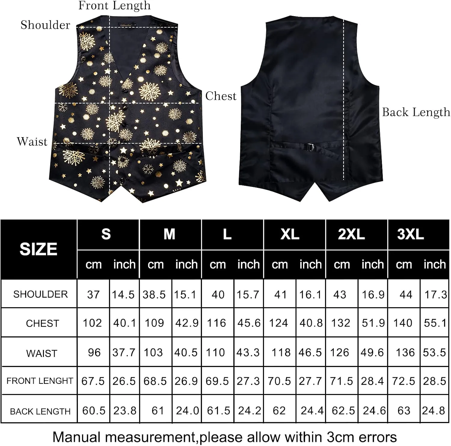 DiBanGu Christmas Men's Suit Vest and Tie Snowflake Waistcoat Necktie Pocket Square Cufflinks Set Festival Party Gifts