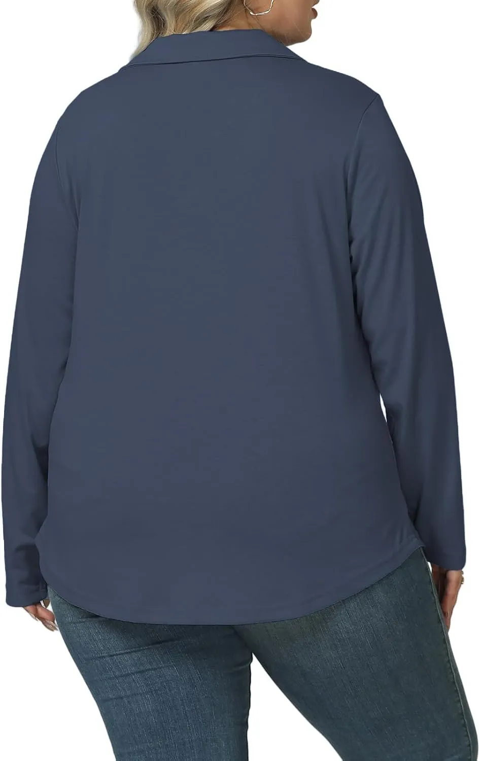 DOLNINE Womens Plus-Size-Polo-Shirts Classic V Neck Casual Solid Color Long Sleeve Collared Loose Tunic Tops XL-5XL