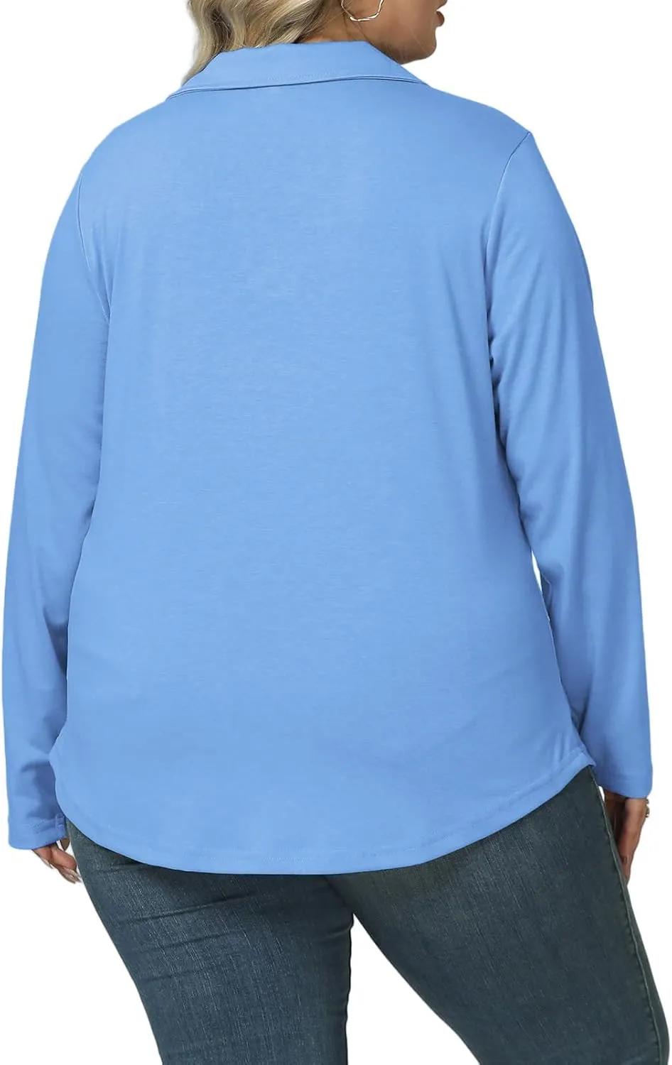 DOLNINE Womens Plus-Size-Polo-Shirts Classic V Neck Casual Solid Color Long Sleeve Collared Loose Tunic Tops XL-5XL
