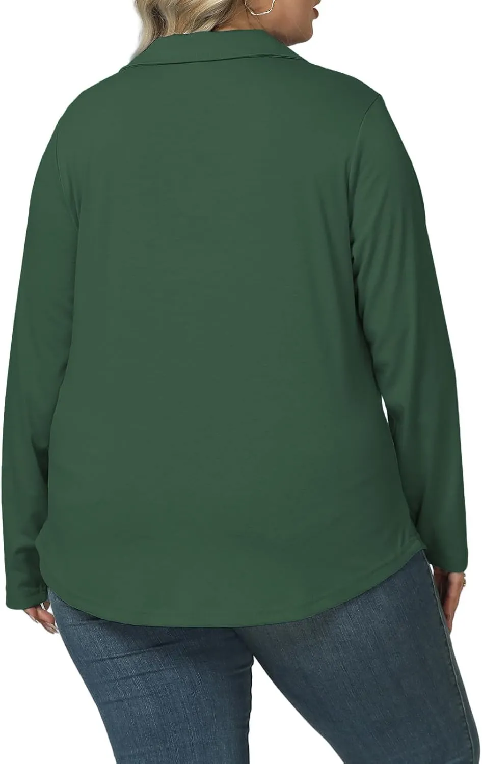 DOLNINE Womens Plus-Size-Polo-Shirts Classic V Neck Casual Solid Color Long Sleeve Collared Loose Tunic Tops XL-5XL