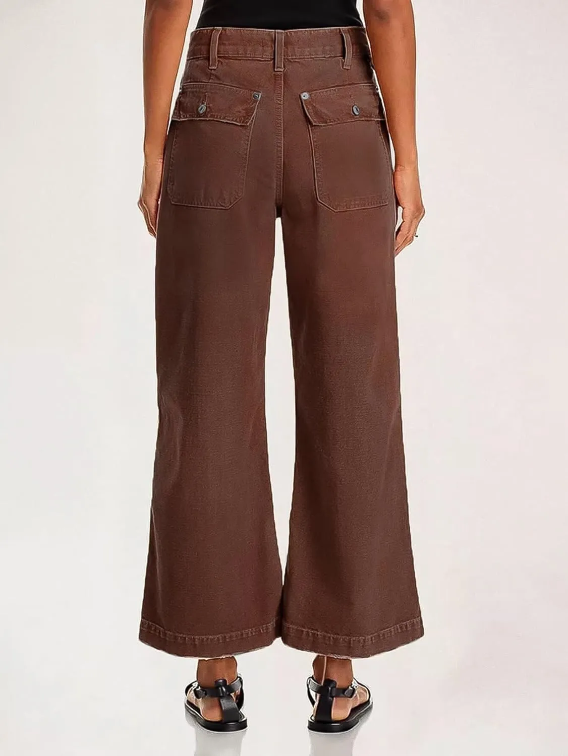 Flamingals Straight Wide Leg Jeans for Women Mid Waisted Casual Raw Hem Denim Capris Pants with Pockets