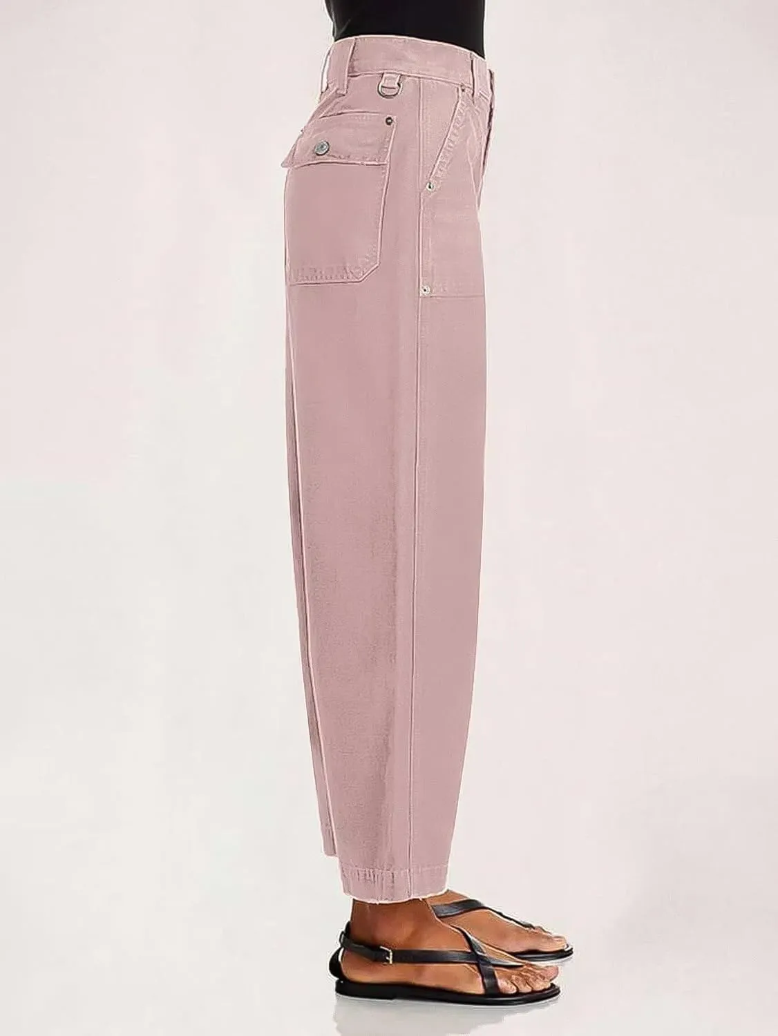 Flamingals Straight Wide Leg Jeans for Women Mid Waisted Casual Raw Hem Denim Capris Pants with Pockets