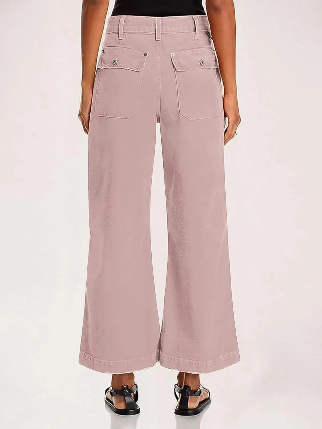 Flamingals Straight Wide Leg Jeans for Women Mid Waisted Casual Raw Hem Denim Capris Pants with Pockets