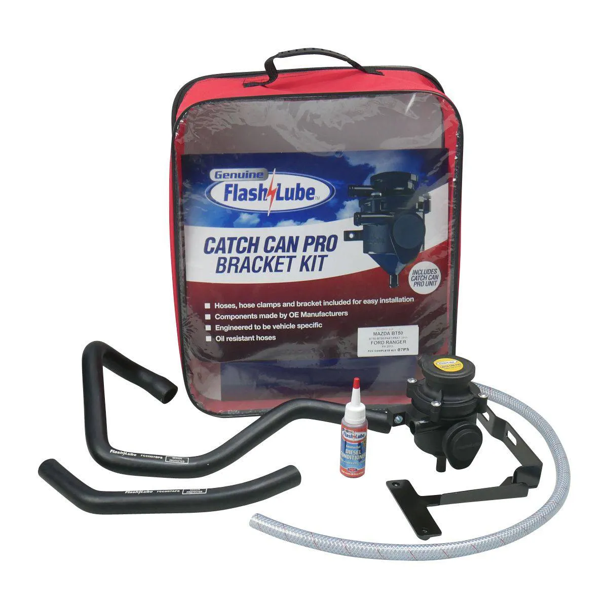 Flashlube Catch Can Pro Kit for Ford Ranger Px-Px2 2.2/3.2L & BT-50 (Pwr Steering Res) FCCKT07PS