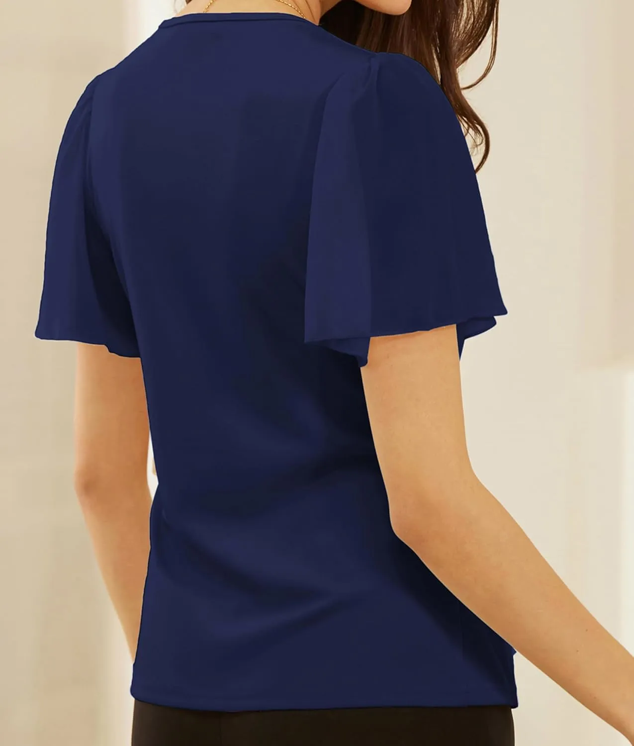 GRACE KARIN 2025 Womens Summer Tops Dressy Business Casual Chiffon Short Sleeve V-Neck Wrap Work Fitted Blouses