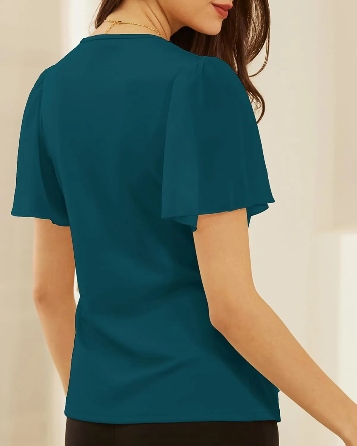 GRACE KARIN 2025 Womens Summer Tops Dressy Business Casual Chiffon Short Sleeve V-Neck Wrap Work Fitted Blouses