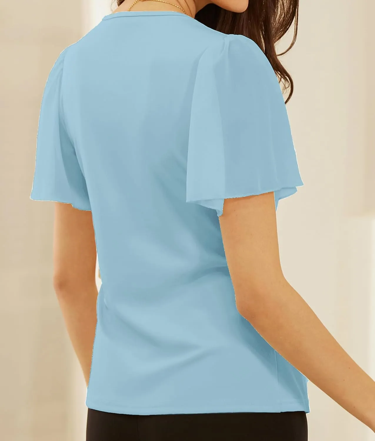 GRACE KARIN 2025 Womens Summer Tops Dressy Business Casual Chiffon Short Sleeve V-Neck Wrap Work Fitted Blouses