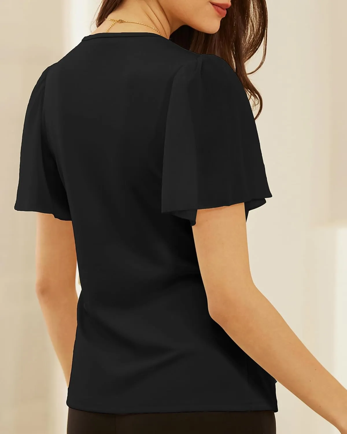 GRACE KARIN 2025 Womens Summer Tops Dressy Business Casual Chiffon Short Sleeve V-Neck Wrap Work Fitted Blouses