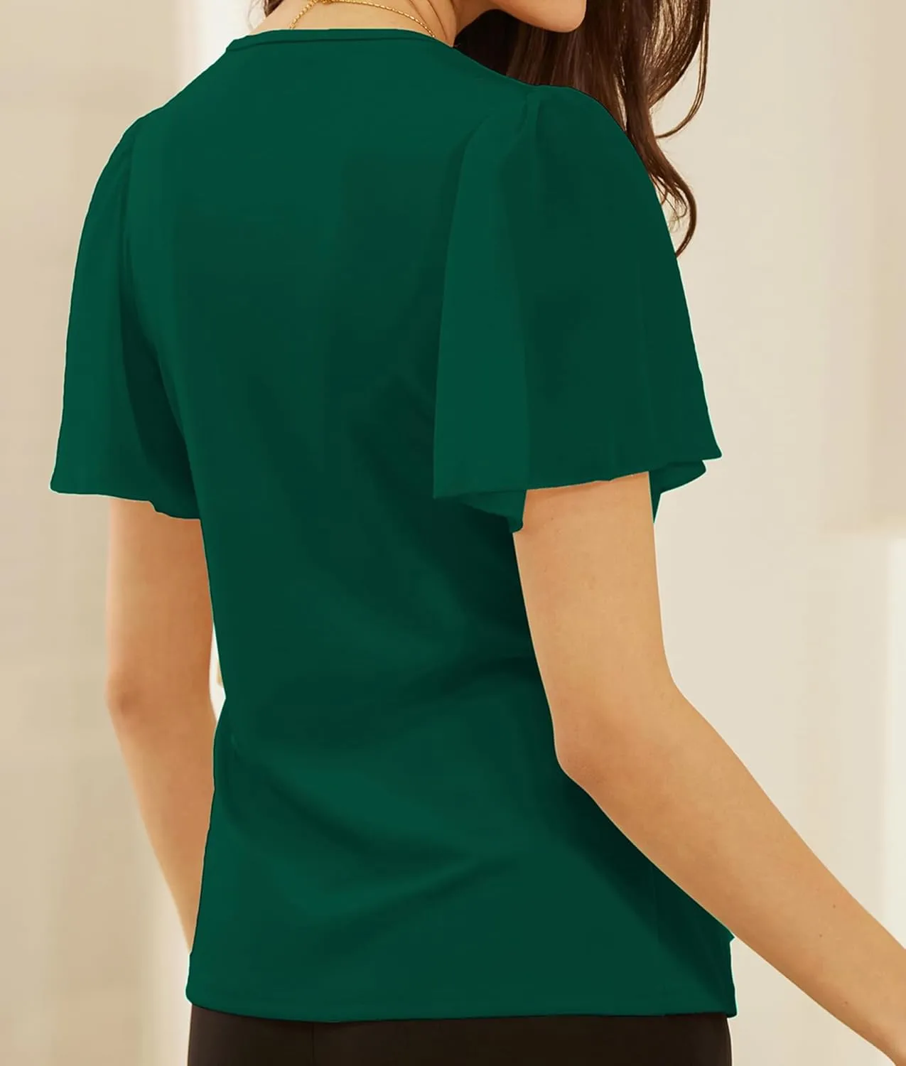 GRACE KARIN 2025 Womens Summer Tops Dressy Business Casual Chiffon Short Sleeve V-Neck Wrap Work Fitted Blouses