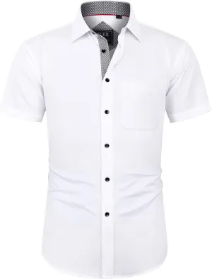 J.VER Men's Short Sleeve Dress Shirts Stretch Wrinkle Free Casual Button Down Shirts with Pocket for Business Wedding