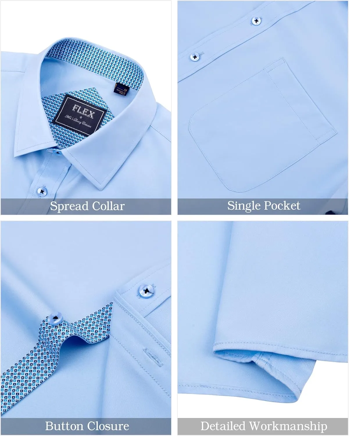 J.VER Men's Short Sleeve Dress Shirts Stretch Wrinkle Free Casual Button Down Shirts with Pocket for Business Wedding