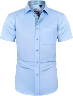 J.VER Men's Short Sleeve Dress Shirts Stretch Wrinkle Free Casual Button Down Shirts with Pocket for Business Wedding