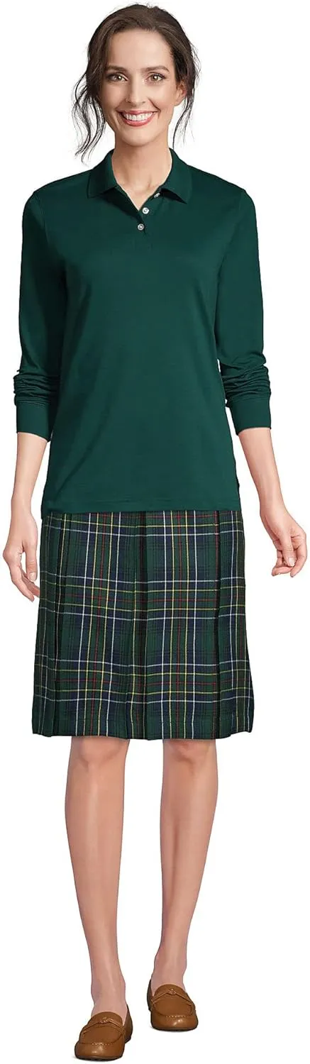 Lands' End School Uniform Women's Long Sleeve Feminine Fit Interlock Polo Shirt