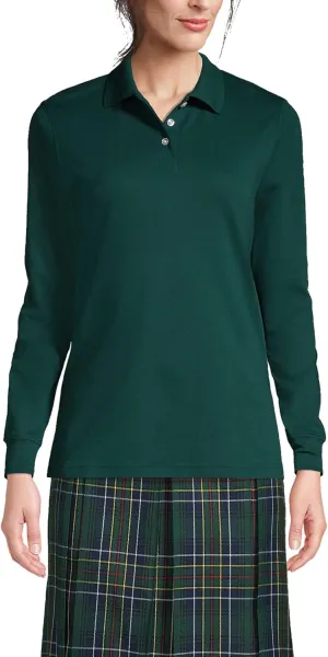 Lands' End School Uniform Women's Long Sleeve Feminine Fit Interlock Polo Shirt