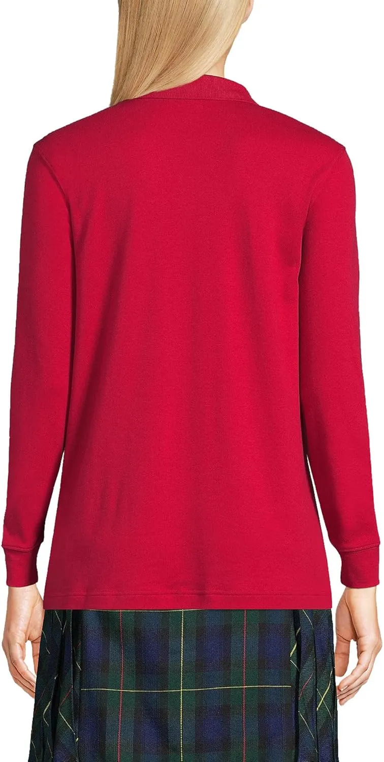 Lands' End School Uniform Women's Long Sleeve Feminine Fit Interlock Polo Shirt