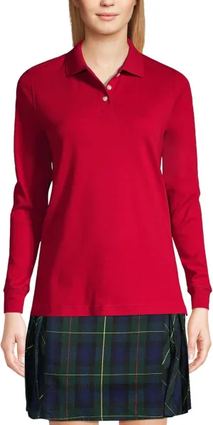 Lands' End School Uniform Women's Long Sleeve Feminine Fit Interlock Polo Shirt
