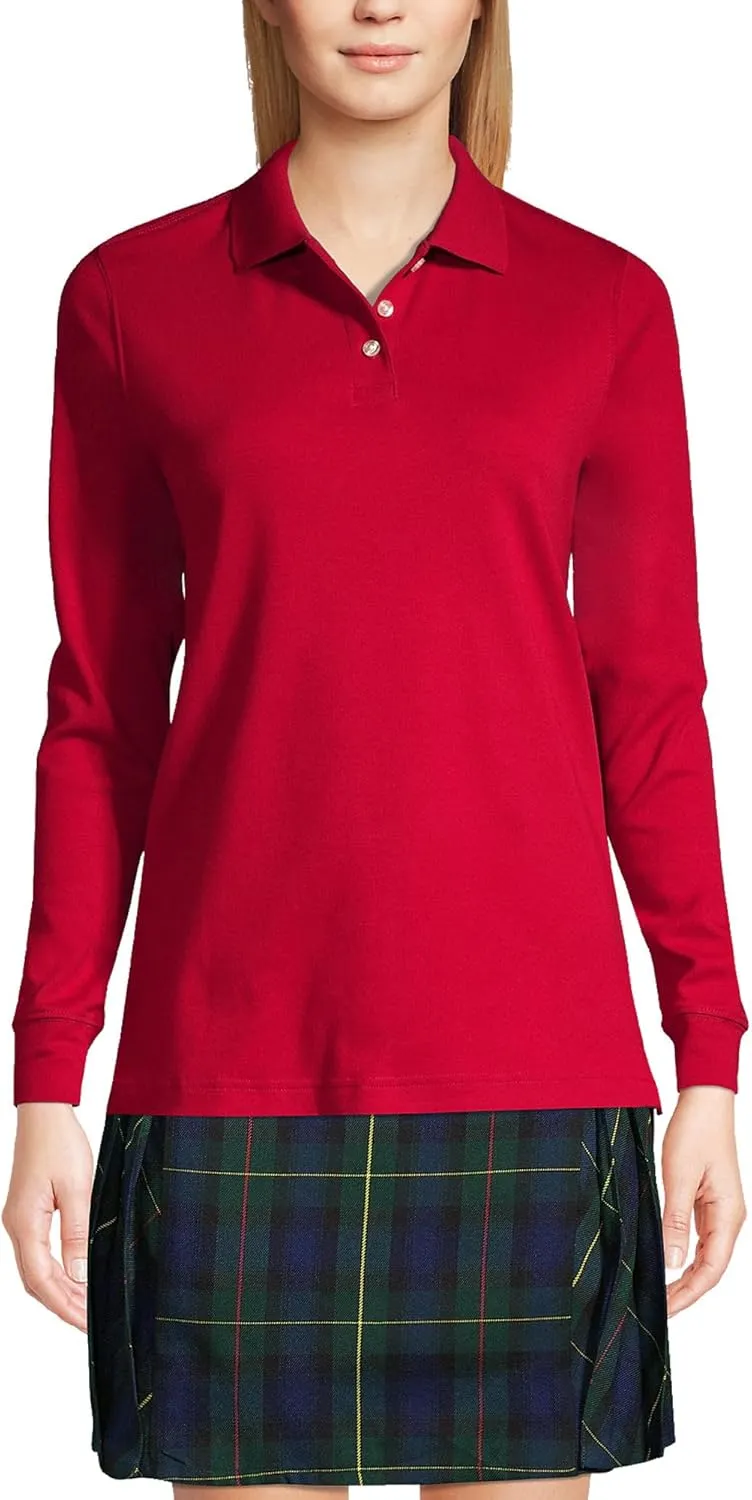 Lands' End School Uniform Women's Long Sleeve Feminine Fit Interlock Polo Shirt
