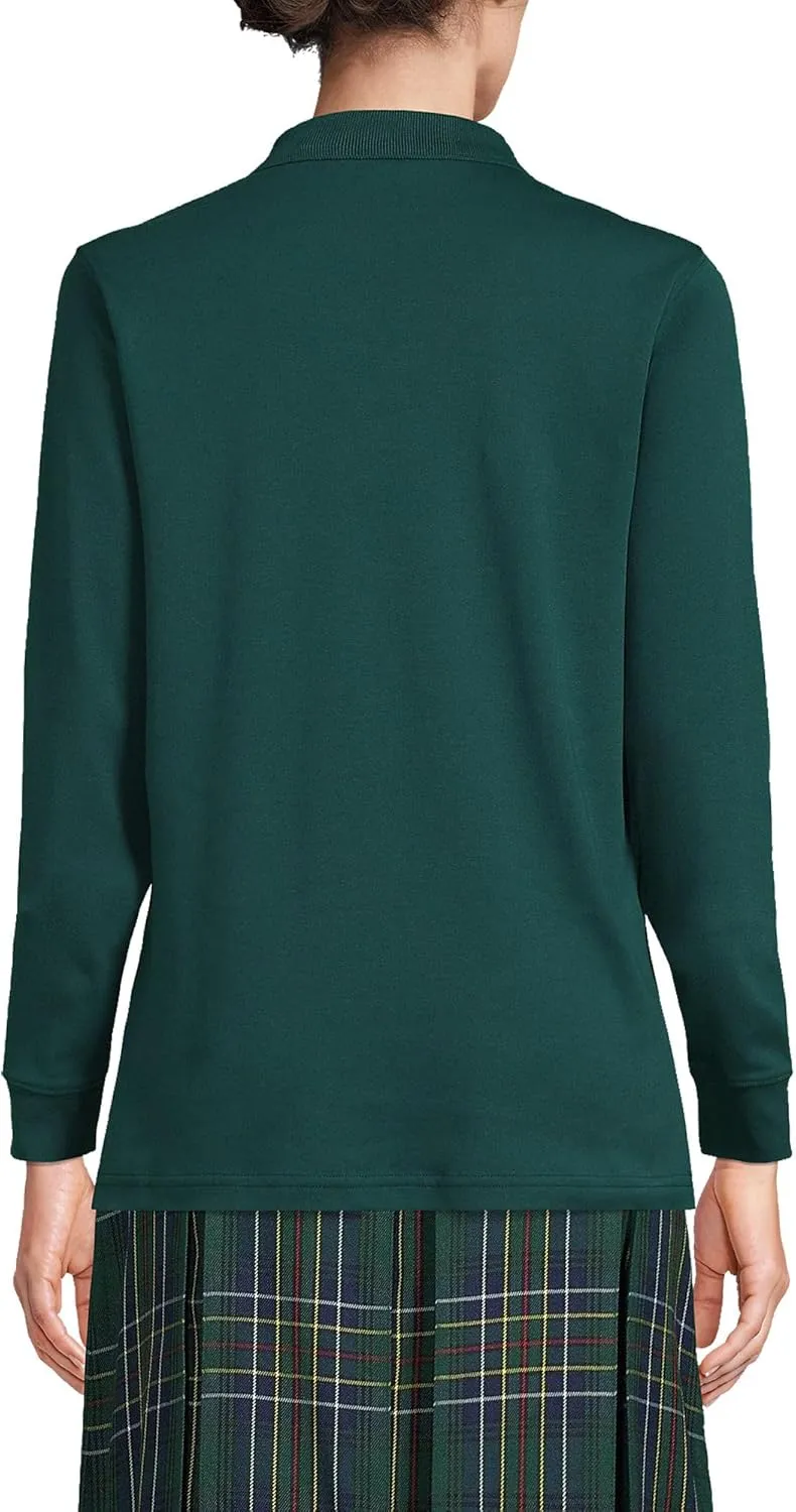 Lands' End School Uniform Women's Long Sleeve Feminine Fit Interlock Polo Shirt