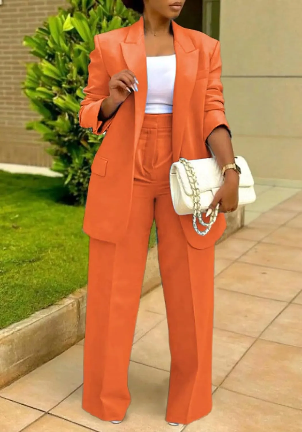 LROSEY 2 Piece Outfits for Women Dressy Double Breasted Blazer Jackets High Waisted Wide Leg Pants Suits Set Casual Business