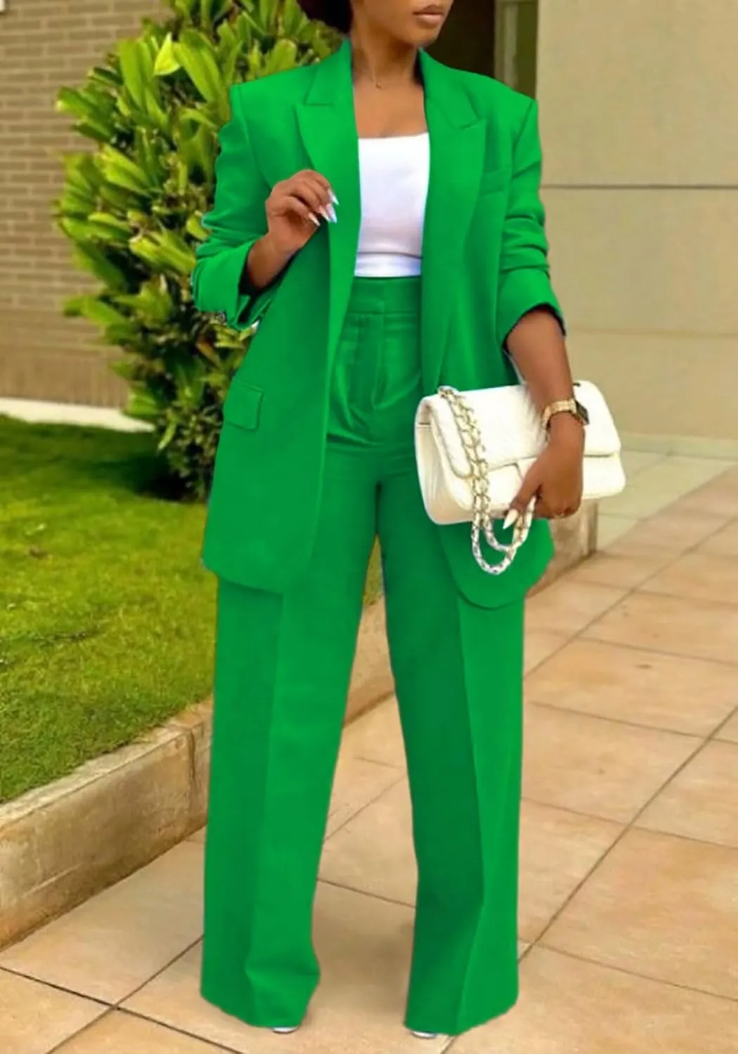 LROSEY 2 Piece Outfits for Women Dressy Double Breasted Blazer Jackets High Waisted Wide Leg Pants Suits Set Casual Business
