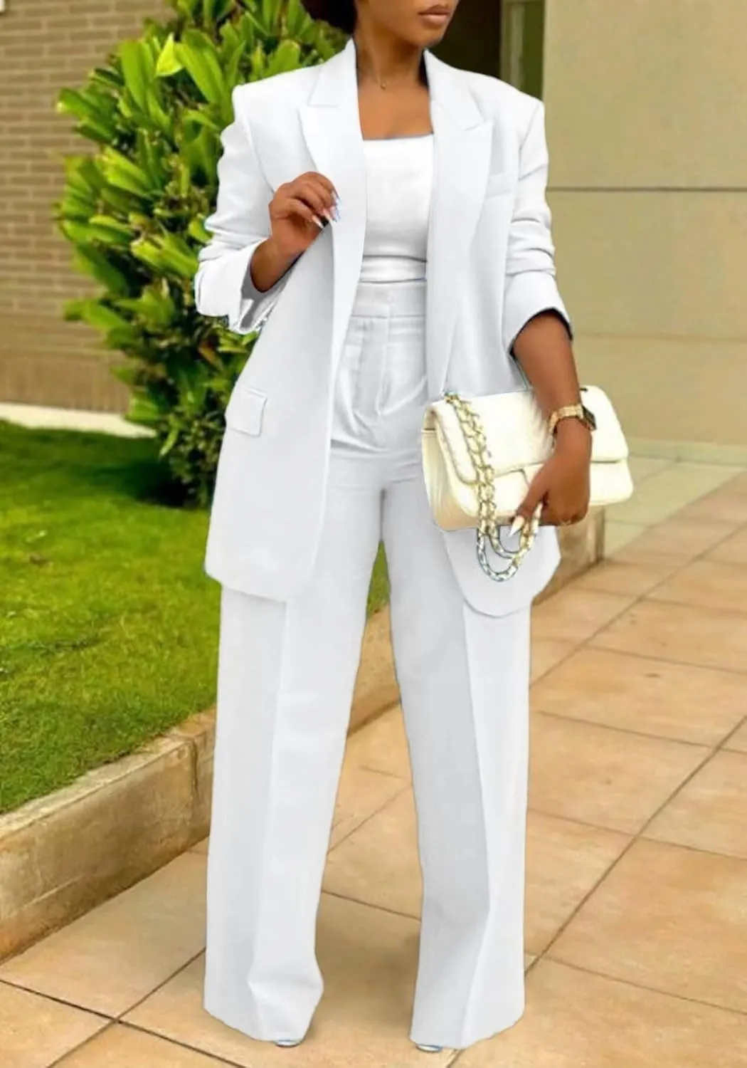 LROSEY 2 Piece Outfits for Women Dressy Double Breasted Blazer Jackets High Waisted Wide Leg Pants Suits Set Casual Business