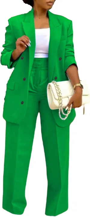 LROSEY 2 Piece Outfits for Women Dressy Double Breasted Blazer Jackets High Waisted Wide Leg Pants Suits Set Casual Business