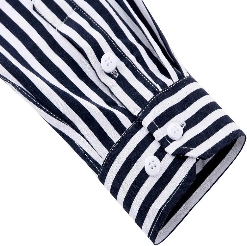 Men's Casual Business Vertical Striped Button Down Long Sleeve Dress Shirts