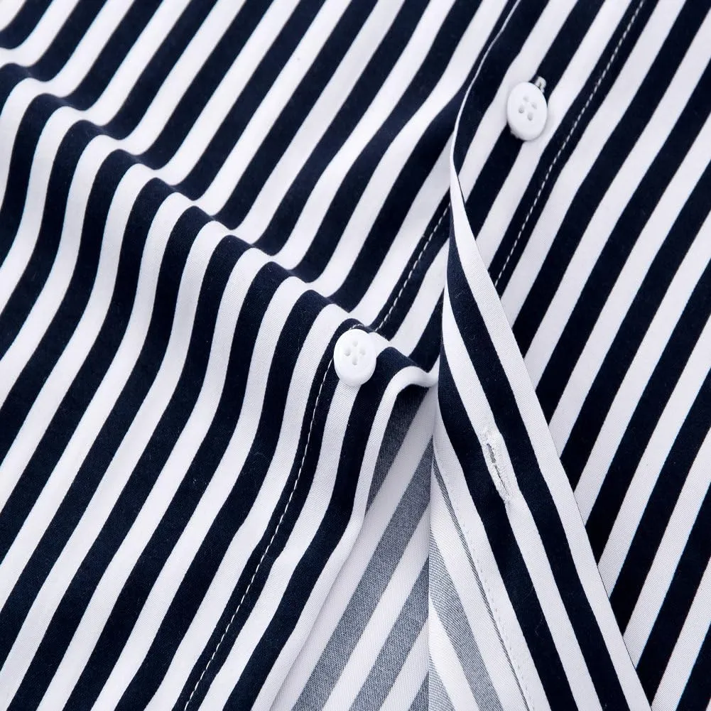 Men's Casual Business Vertical Striped Button Down Long Sleeve Dress Shirts