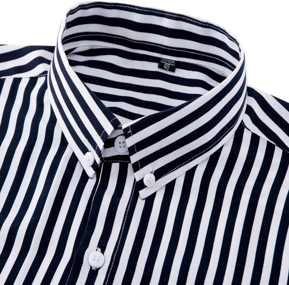 Men's Casual Business Vertical Striped Button Down Long Sleeve Dress Shirts