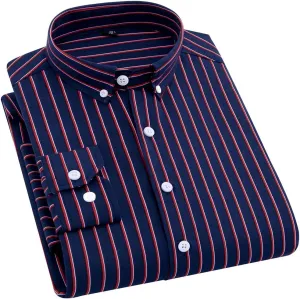Men's Classic Casual Vertical Striped Slim Fit Long Sleeve Dress Shirts