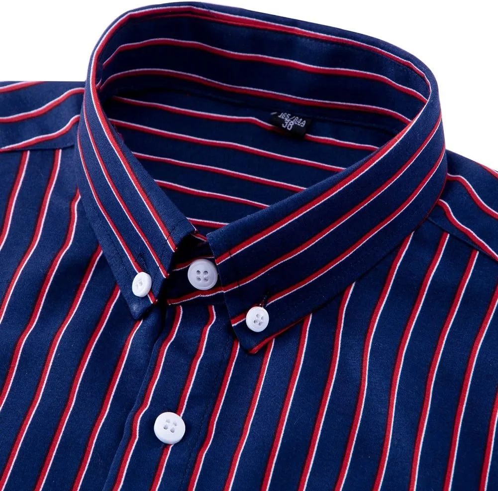 Men's Classic Casual Vertical Striped Slim Fit Long Sleeve Dress Shirts