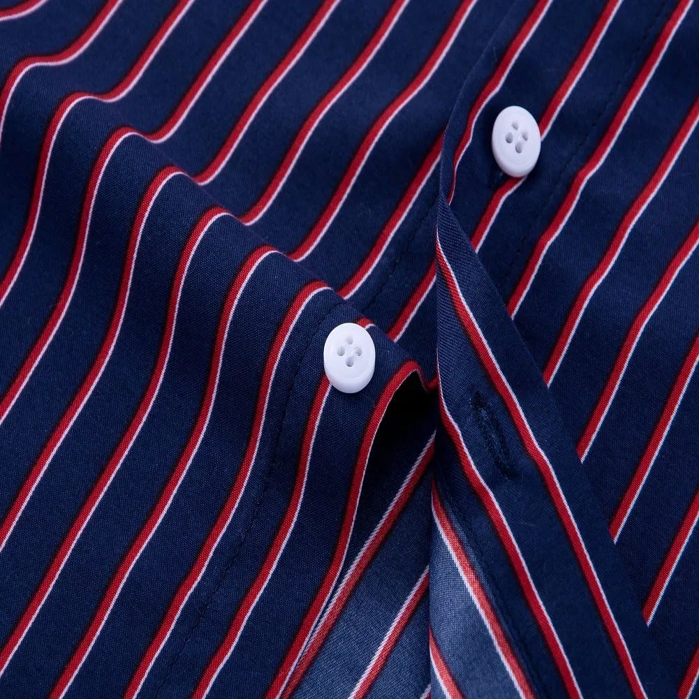 Men's Classic Casual Vertical Striped Slim Fit Long Sleeve Dress Shirts