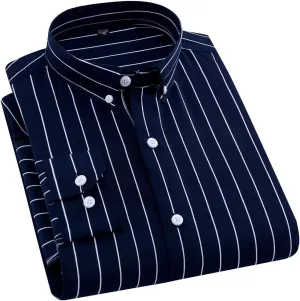 Men's Classic Casual Vertical Striped Slim Fit Long Sleeve Dress Shirts